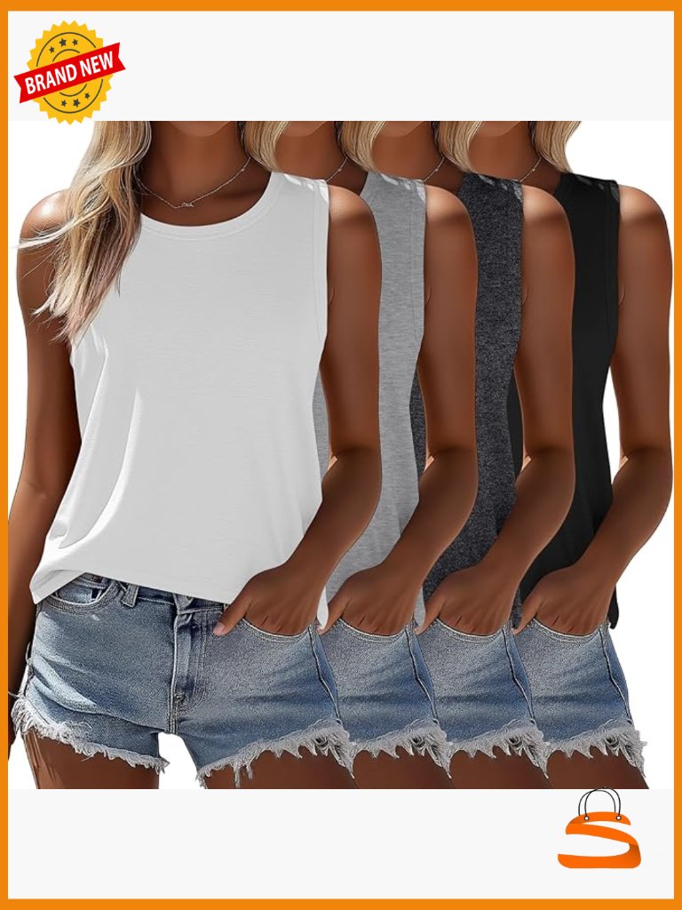 4 Pack Sleeveless Tops, Loose Fit Summer Tunic Tank Tops, Crew Neck